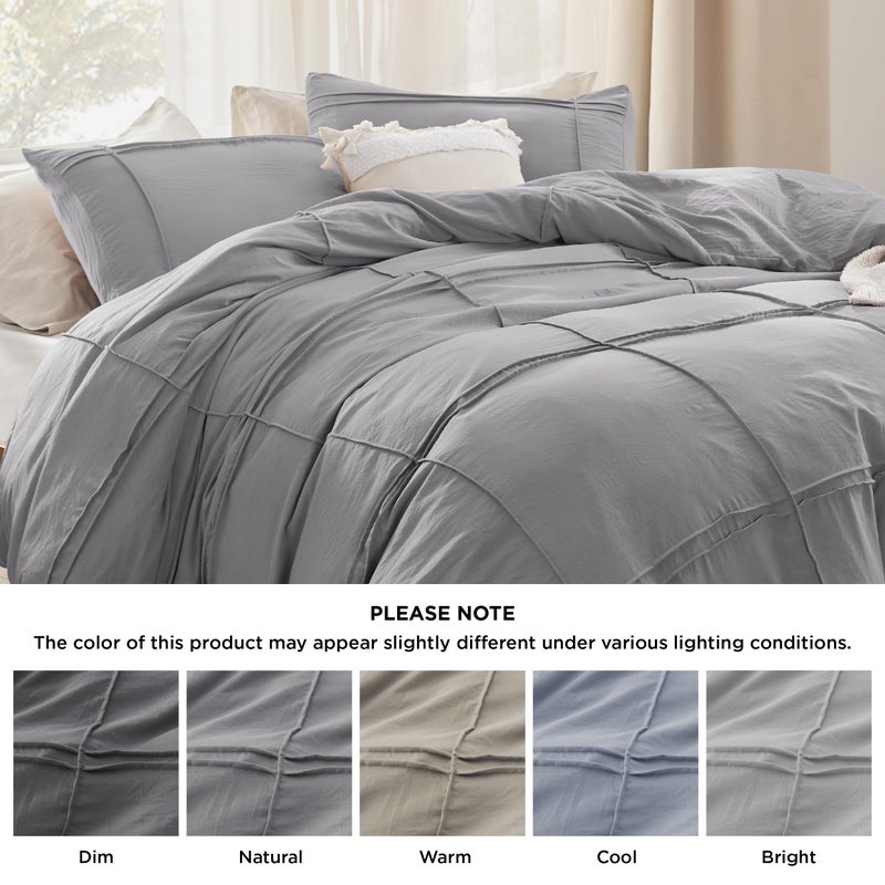 Bedsure Grid Boho 3 Pcs Duvet Cover Set Queen Size, Shabby Chic Tufted Boho Bedding Set, Includes 1 King Duvet Cover (230 cm x 230 cm) & 2 Pillowcases (50 cm x 66 cm), Grey - Image 5