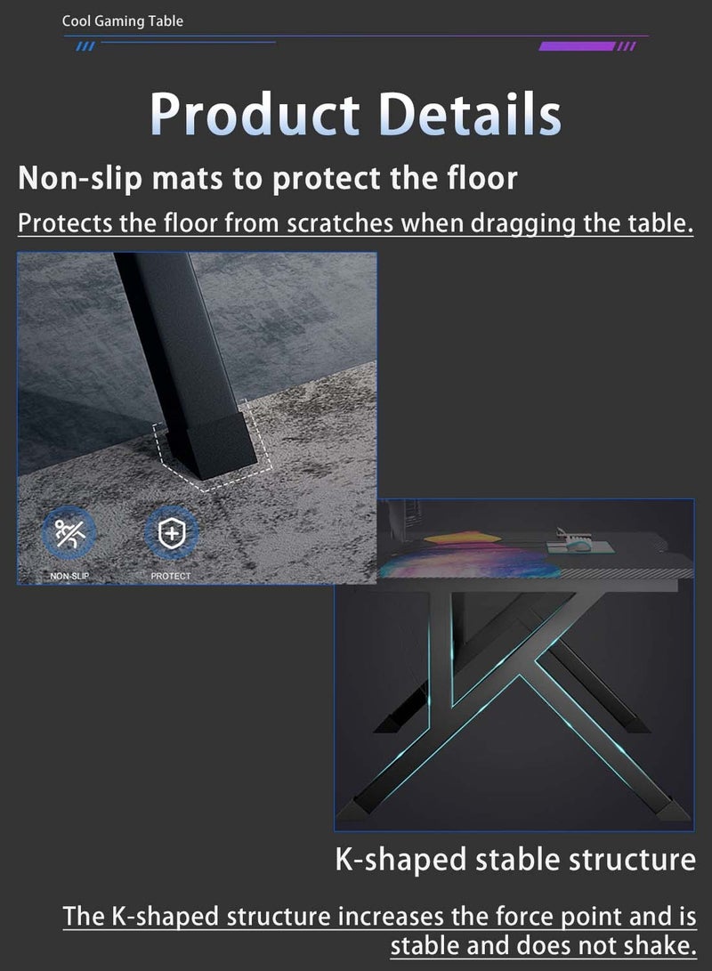EqiEch 120*60*75cm Carbon Fiber Gaming Table Home Office Desk Ergonomic Design Computer Desk Easy Assemble - Image 4
