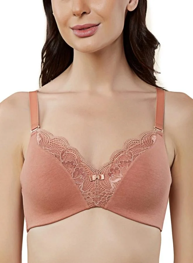 ترايامف Triumph Modern Lace Bra for Women | Minimizer 36D, Rust Brown Detachable & Adjustable Straps | Lightly Padded Full Coverage Casual Bra | Pack of 1