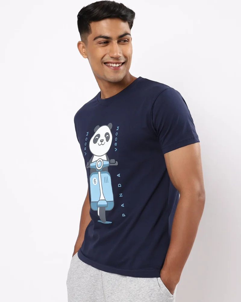 Men's Blue Rider Vroom Panda Graphic Printed T-shirt