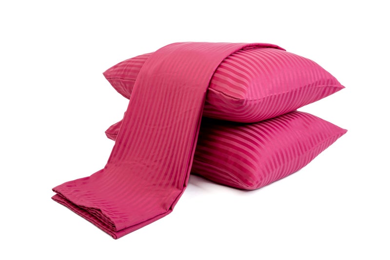 Striped Flat Sheet Set - Fine Quality Hotels and Home Décor - 1 Flat Sheet 180cm * 240cm + 2 Pillow Cases 50cm * 70cm - Matresses Up to 30cm - Brushed Cotton - Fuschia