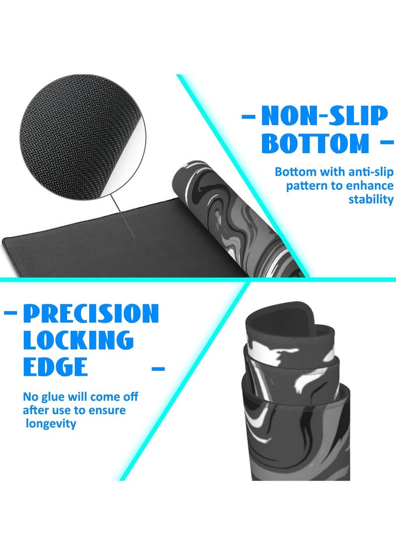 لوحة ماوس للألعاب بألوان مائية للوحة المفاتيح والماوس (80 × 30 سم) - لوحة ماوس مكتبية كبيرة الحجم - قاعدة مطاطية مضادة للانزلاق - حواف مخيطة - مقاومة للماء - إصدار سريع | أسود - Image 2