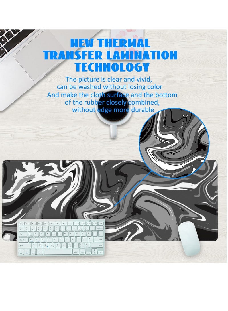 لوحة ماوس للألعاب بألوان مائية للوحة المفاتيح والماوس (80 × 30 سم) - لوحة ماوس مكتبية كبيرة الحجم - قاعدة مطاطية مضادة للانزلاق - حواف مخيطة - مقاومة للماء - إصدار سريع | أسود - Image 5