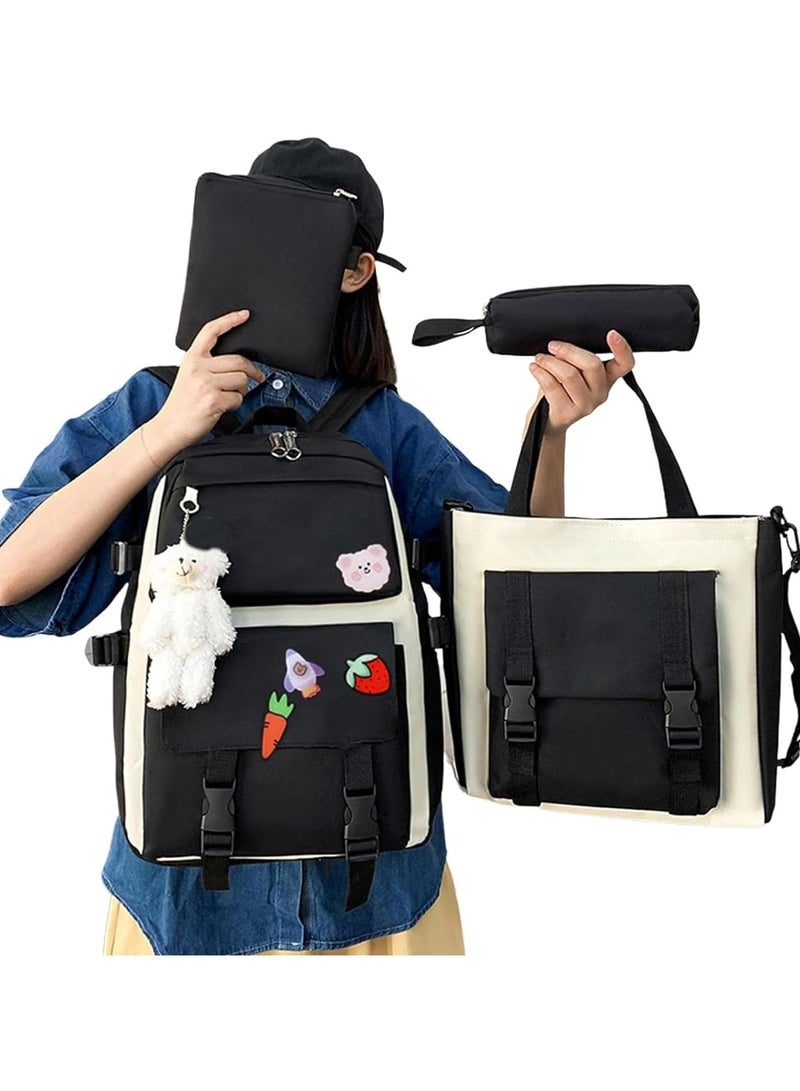 مجموعة حقائب ظهر مكونة من 5 قطع، حقائب ظهر للأطفال، حقيبة مدرسية للأطفال، حقيبة ظهر للكتاب للعودة إلى المدرسة للمراهقين، حقيبة ظهر للسفر كرتونية، حقيبة كتف، حقيبة يد (أسود) - Image 4