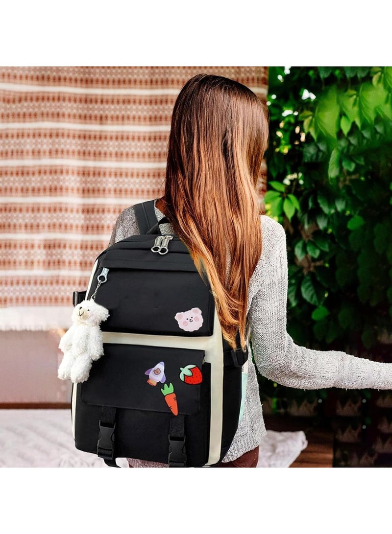 مجموعة حقائب ظهر مكونة من 5 قطع، حقائب ظهر للأطفال، حقيبة مدرسية للأطفال، حقيبة ظهر للكتاب للعودة إلى المدرسة للمراهقين، حقيبة ظهر للسفر كرتونية، حقيبة كتف، حقيبة يد (أسود) - Image 5