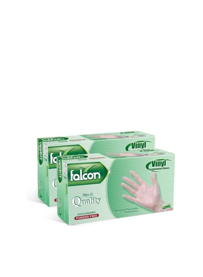 Falconpack Falcon Vinyl Gloves - Clear Powder Free (2 Packs x 100 Pieces) - Image 1
