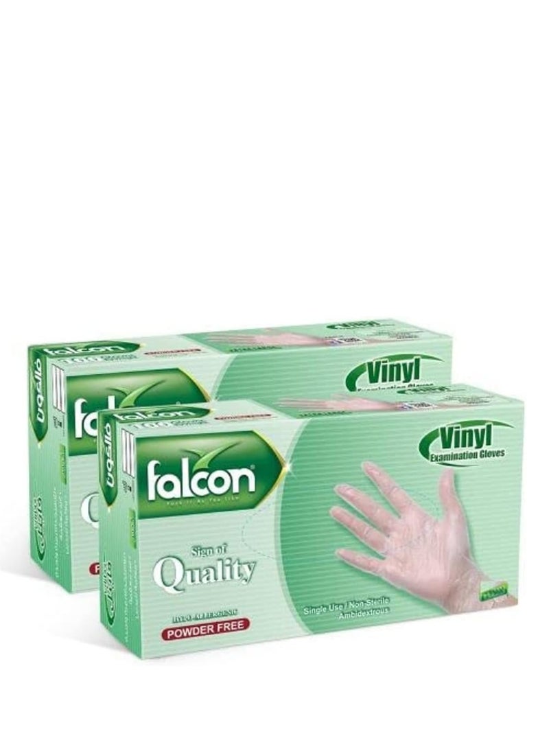 Falconpack Falcon Vinyl Gloves - Clear Powder Free (2 Packs x 100 Pieces) - Image 2