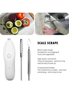 Liying Electric Vegetable Corer, Chargeable Electric Vegetable Corer, 2 in 1 Multifunctional Electric Zucchini Corer Veggie Digging Drill & Seafood Scale Scraper, Rechargeable Kitchen Fruit Vegetable Core Remover Tool Fish Scaler Remover, White  - Image 2