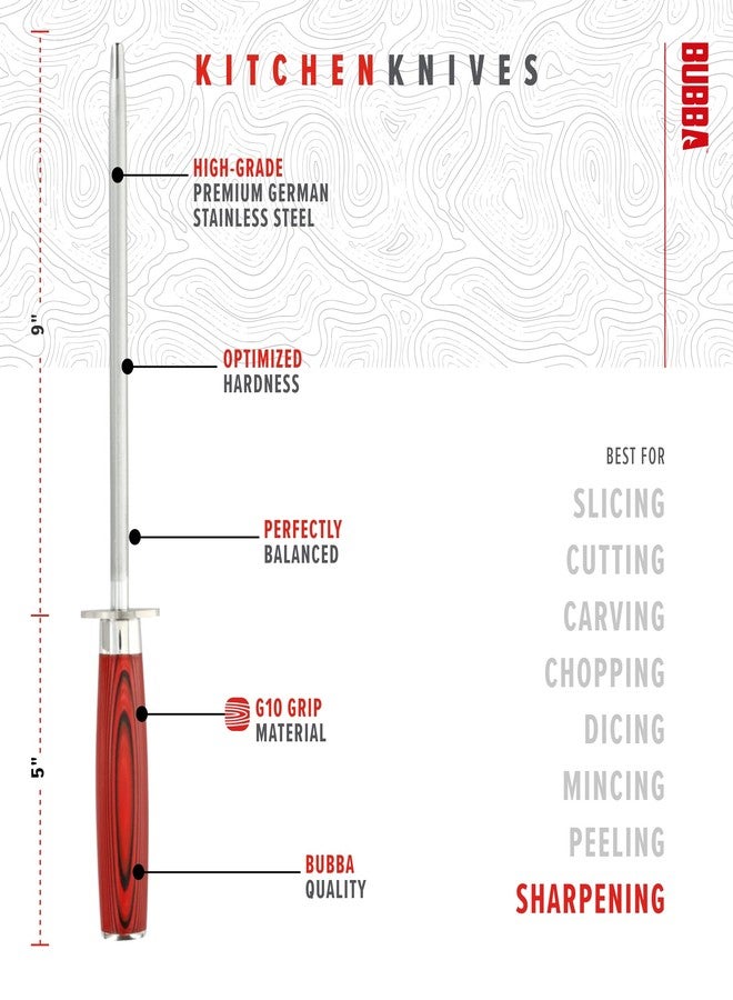 BUBBA Kitchen Series 9" Sharpening Steel with premium diamond coating and perfectly balanced to increase the overall life of your kitchen knives Red - Image 3