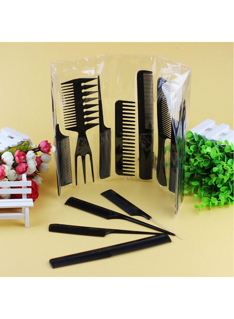 10 PCs Pro Salon Hair Cut Styling Hairdressing Barbers Combs Brush Set Black - Image 2