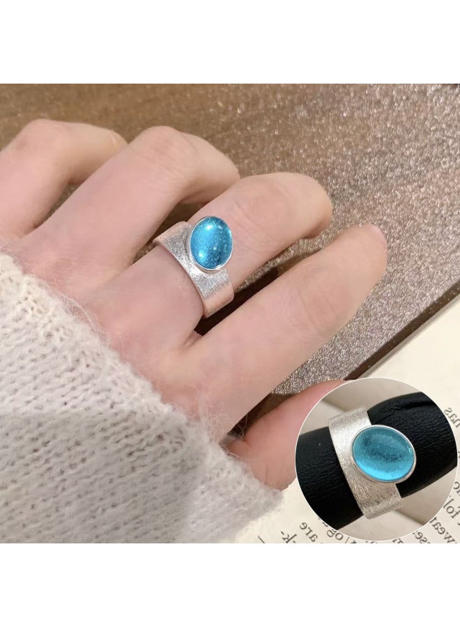Korean Style S925 Silver Plated Distinctive Sugar Square Ring Women's Retro Fashion Geometric V-shaped Open Ring Hip-hop Finger Ring