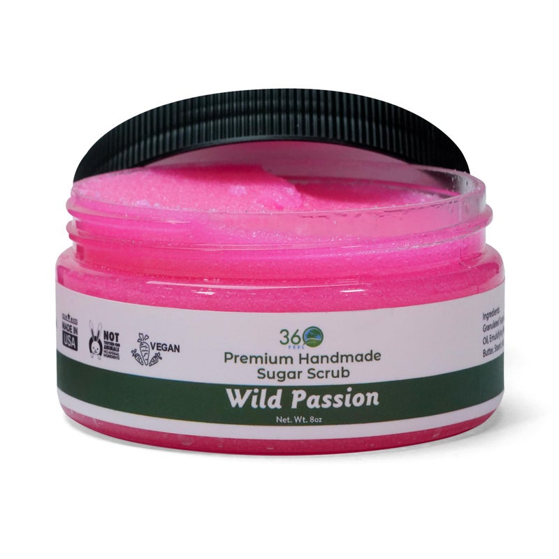 سكر مقشر الجسم 360Feel Wild Passion  رائع لندبات حب الشباب وعلامات التمدد ومقشر القدم هدايا رائعة للنساء  8 أونصة سائلة كريم
