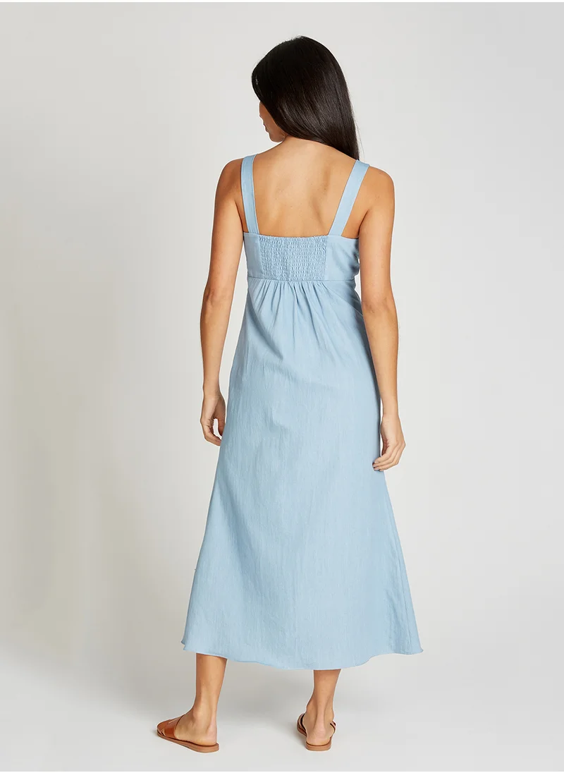 Little Mistress Strappy Denim Maxi Dress