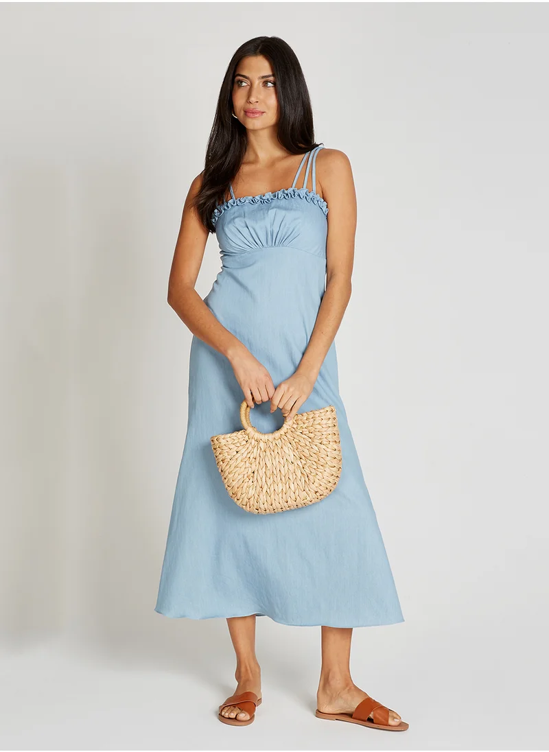 Little Mistress Strappy Denim Maxi Dress