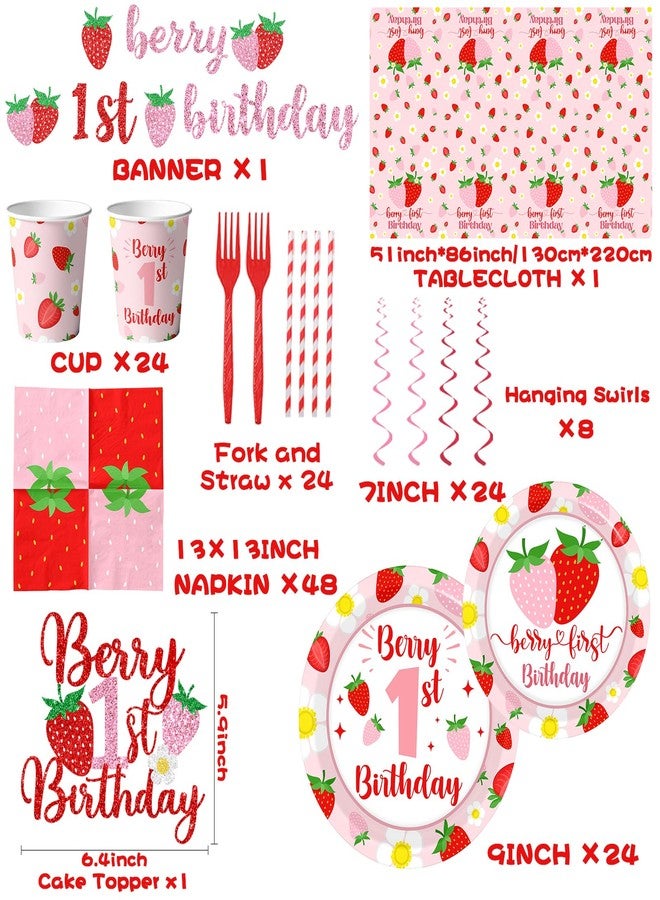 Dydamud Berry First Birthday Decor, Strawberry 1st Birthday Decorations for Girls, Sweet One Balloon Banner Cake Toppers Tablecloth Plates and Napkins for Strawberry Baby Shower Decorations - Image 5