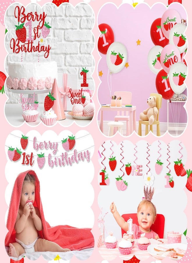 Dydamud Berry First Birthday Decor, Strawberry 1st Birthday Decorations for Girls, Sweet One Balloon Banner Cake Toppers Tablecloth Plates and Napkins for Strawberry Baby Shower Decorations - Image 4
