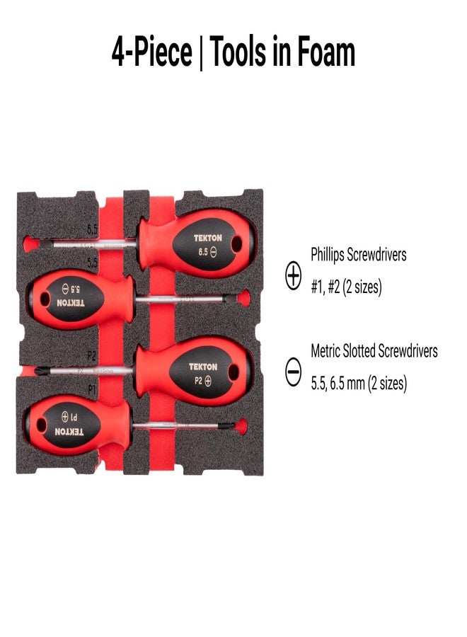 TEKTON Phillips and Slotted Screwdriver Set with Mini Stacking Tool Box - 4 Inch Shanks, 4-Piece (#1-#2, 5.5-6.5 mm) | DWZ90604 - Image 5