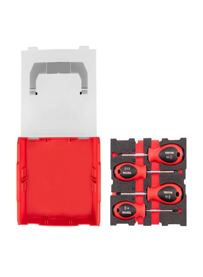 TEKTON Phillips and Slotted Screwdriver Set with Mini Stacking Tool Box - 4 Inch Shanks, 4-Piece (#1-#2, 5.5-6.5 mm) | DWZ90604 - Image 3