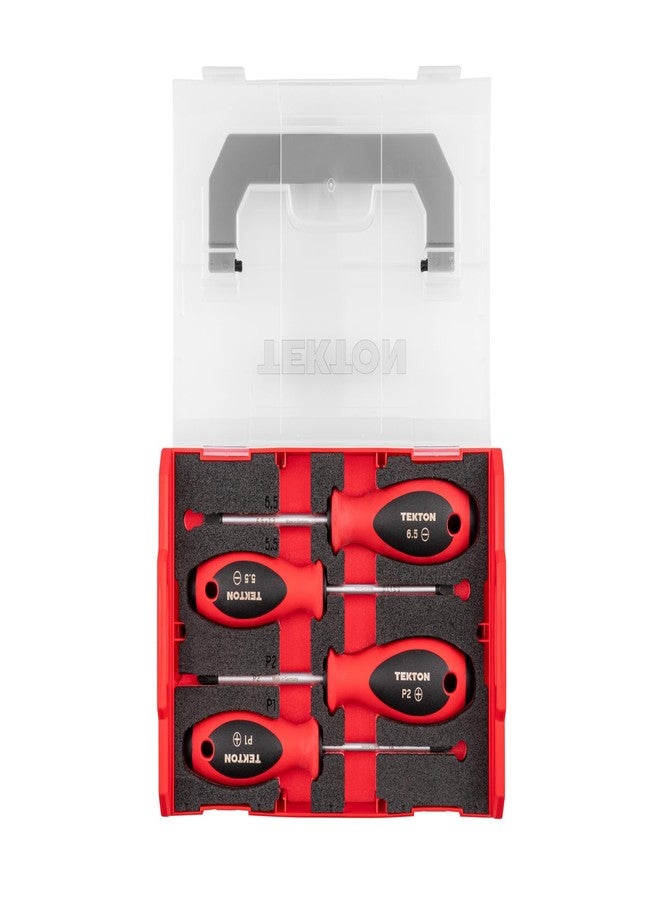 TEKTON Phillips and Slotted Screwdriver Set with Mini Stacking Tool Box - 4 Inch Shanks, 4-Piece (#1-#2, 5.5-6.5 mm) | DWZ90604 - Image 1