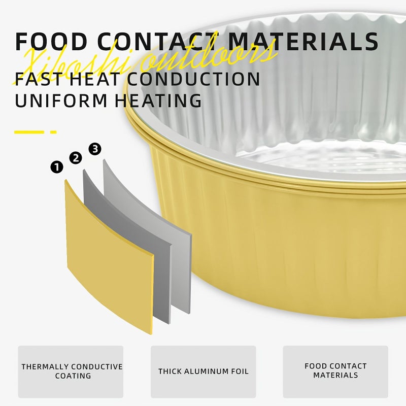10 Pack 7.1 Inch Round Golden Foil Trays Disposable Food Containers For Baking Takeout And Casseroles Ribbed Non Stick Design Suitable For Oven Microwave And Air Fryer - Image 5