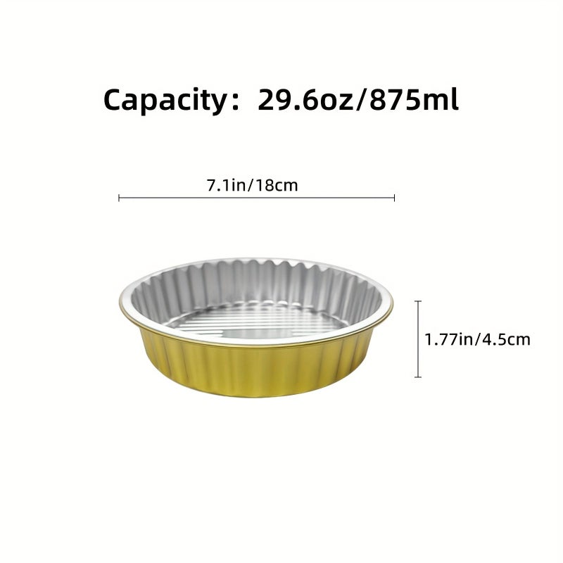 10 Pack 7.1 Inch Round Golden Foil Trays Disposable Food Containers For Baking Takeout And Casseroles Ribbed Non Stick Design Suitable For Oven Microwave And Air Fryer - Image 3