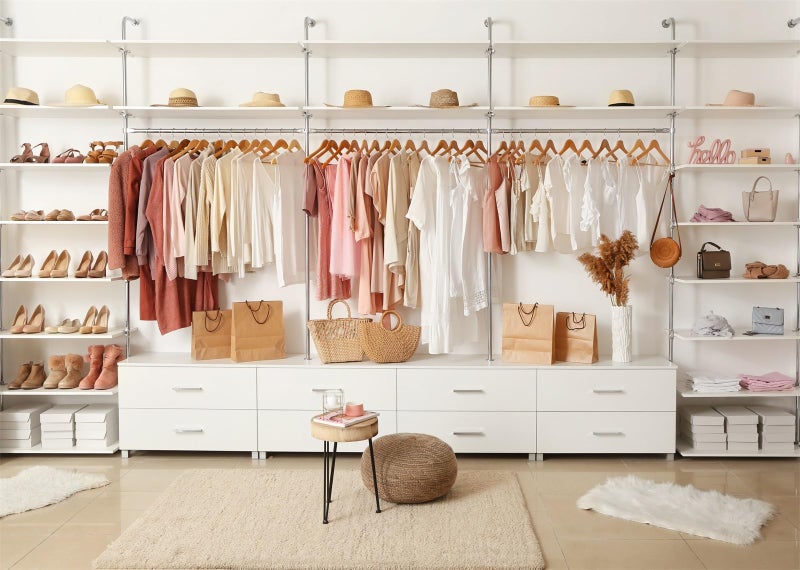 BELECO 7x5ft Fabric Modern Cloakroom Backdrop Apartment Interior Women's Dressing Room White Wardrobe Closet Clothing Background Video Conference Photoshoot Studio Booth Props - Image 5
