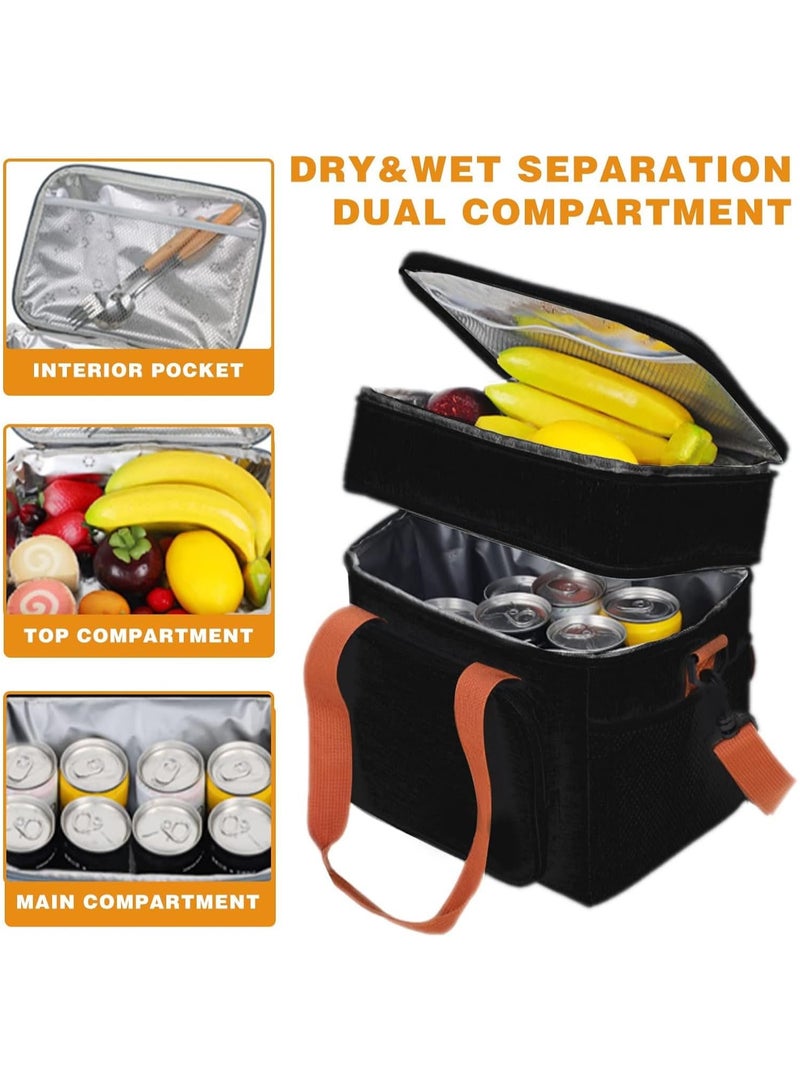 حقيبة غداء معزولة مقاومة للتسرب، صندوق غداء قابل لإعادة الاستخدام للمكتب والمدرسة والنزهات والمشي لمسافات طويلة وما إلى ذلك. منظم حقيبة حمل حرارية مع حزام كتف قابل للتعديل للأطفال والكبار (أسود) - Image 2