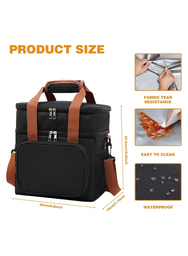 حقيبة غداء معزولة مقاومة للتسرب، صندوق غداء قابل لإعادة الاستخدام للمكتب والمدرسة والنزهات والمشي لمسافات طويلة وما إلى ذلك. منظم حقيبة حمل حرارية مع حزام كتف قابل للتعديل للأطفال والكبار (أسود) - Image 3