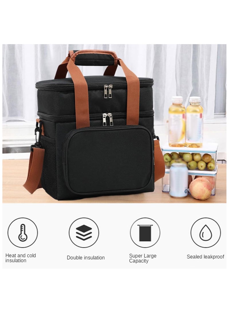 حقيبة غداء معزولة مقاومة للتسرب، صندوق غداء قابل لإعادة الاستخدام للمكتب والمدرسة والنزهات والمشي لمسافات طويلة وما إلى ذلك. منظم حقيبة حمل حرارية مع حزام كتف قابل للتعديل للأطفال والكبار (أسود) - Image 4
