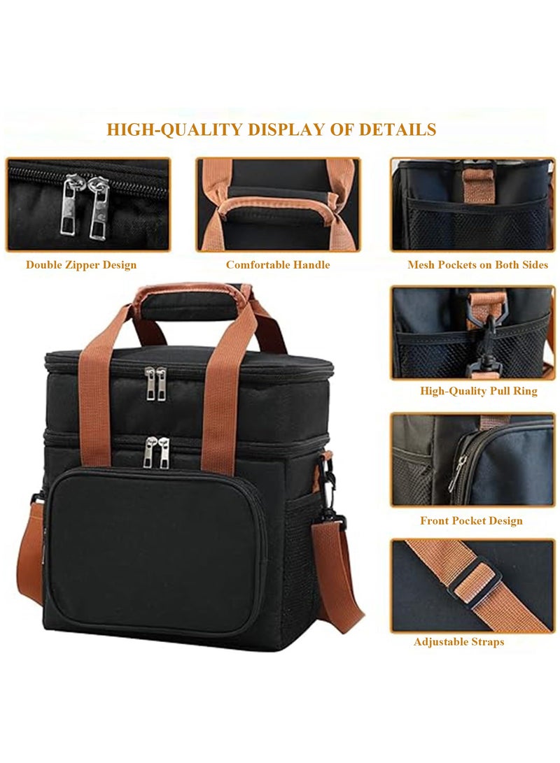 حقيبة غداء معزولة مقاومة للتسرب، صندوق غداء قابل لإعادة الاستخدام للمكتب والمدرسة والنزهات والمشي لمسافات طويلة وما إلى ذلك. منظم حقيبة حمل حرارية مع حزام كتف قابل للتعديل للأطفال والكبار (أسود) - Image 5