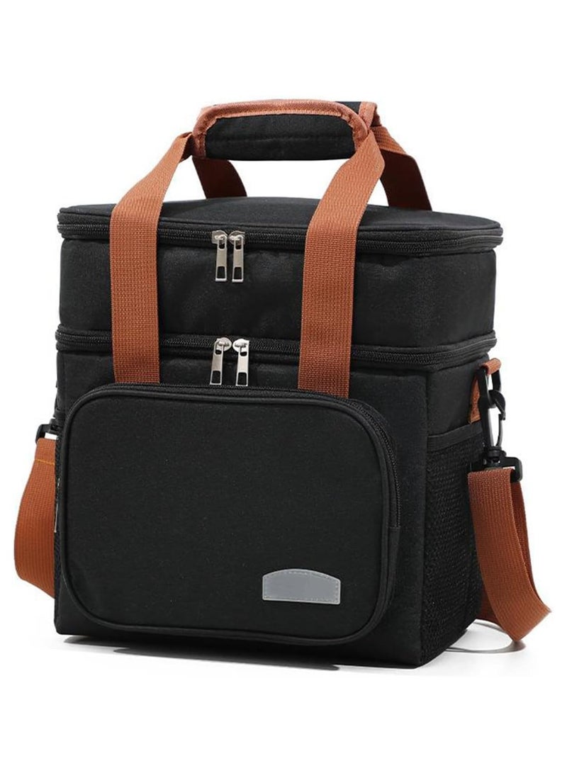 حقيبة غداء معزولة مقاومة للتسرب، صندوق غداء قابل لإعادة الاستخدام للمكتب والمدرسة والنزهات والمشي لمسافات طويلة وما إلى ذلك. منظم حقيبة حمل حرارية مع حزام كتف قابل للتعديل للأطفال والكبار (أسود) - Image 1