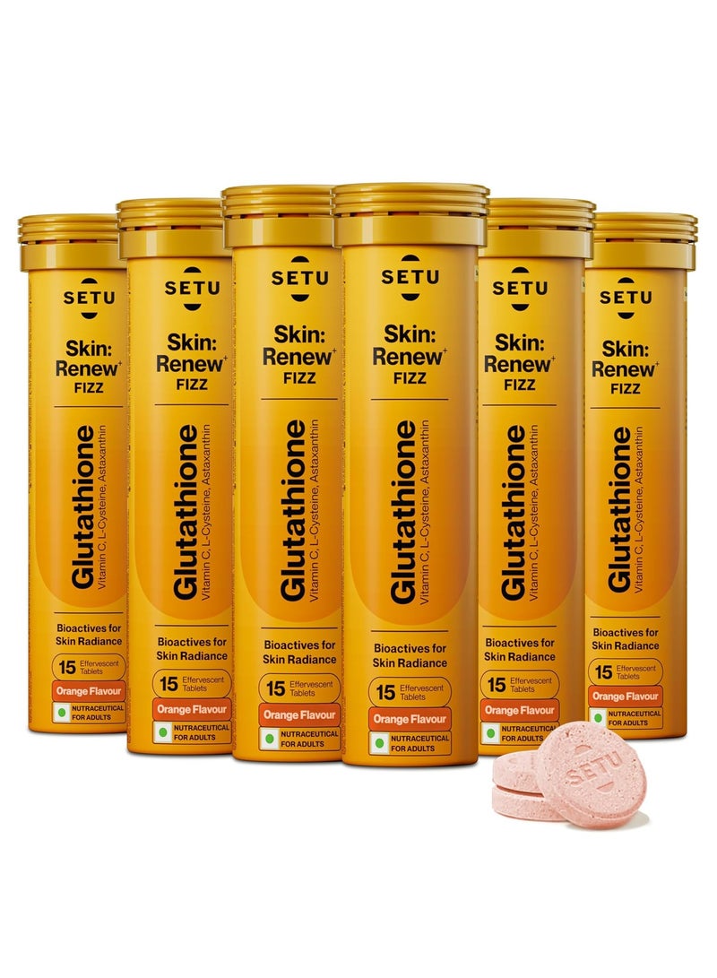 SETU skin renew glutathione tablets for glowing skin 90 effervescent tablets with 500mg l glutathione and vitamin c antioxidant and skin glow supplement orange pack of 6  - Image 1