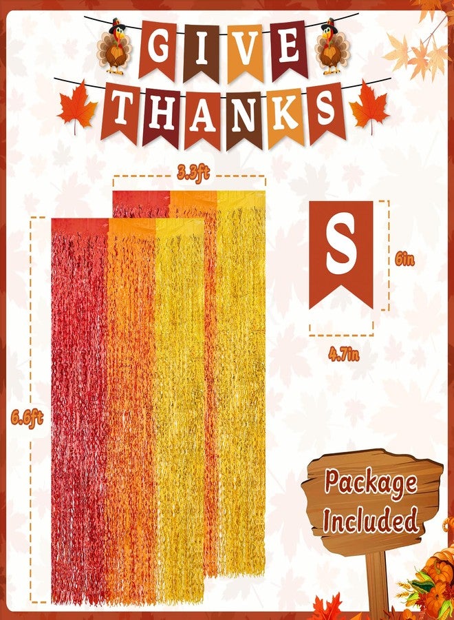 REDWORD Thanksgiving Decorations, 2Pack Thanksgiving Foil Fringe Backdrop Curtains with GIVE THANKS Banner for Thanks Giving Fall Party Decoration Wall Decor Photo Booth Props Fall Streamers, 3.3 x 6.6ft - Image 2