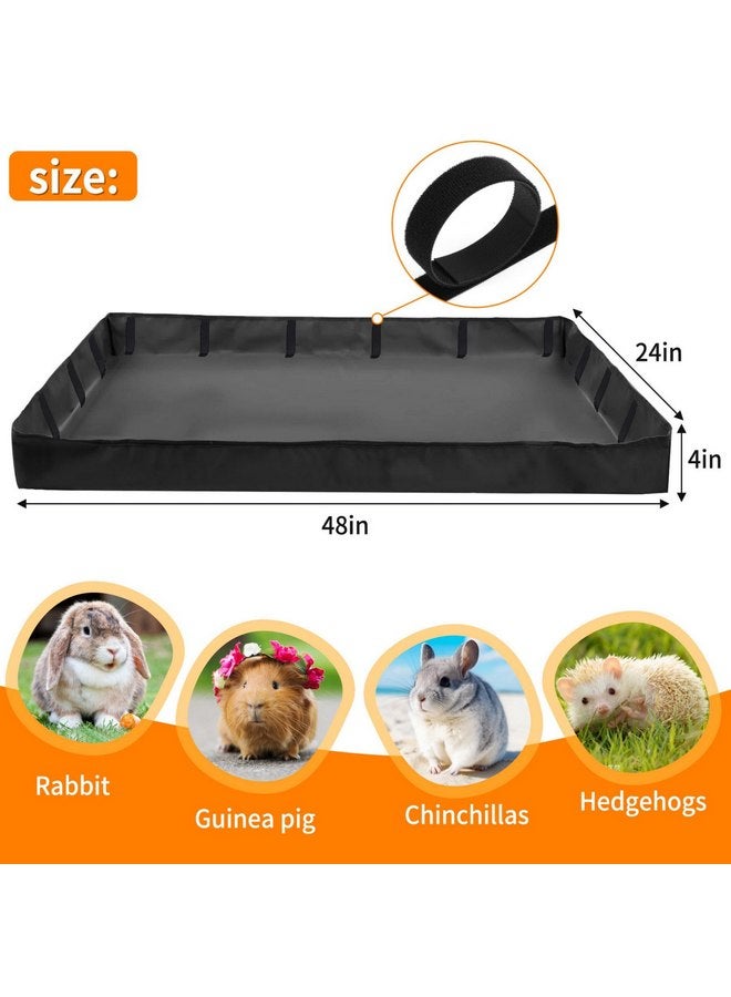 AKEfit Guinea Pig Cage Tarp Bottom Waterproof with Four Velcro Straps on one Side for Easy Removal and Cleaning for Rabbits, Hamsters, Ferrets (48 "L x 24 "W x 4 "H, Black) - Image 2
