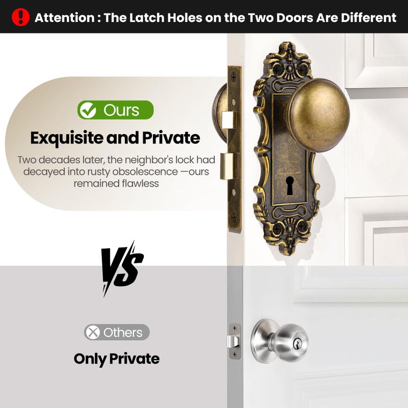 CEYMIO Mortise Lock Door Knobs Interior Bronze Door Knob Antique Door Handle Skeleton Key Privacy Vintage Door Locks for Bedrooms Bathroom - Image 5