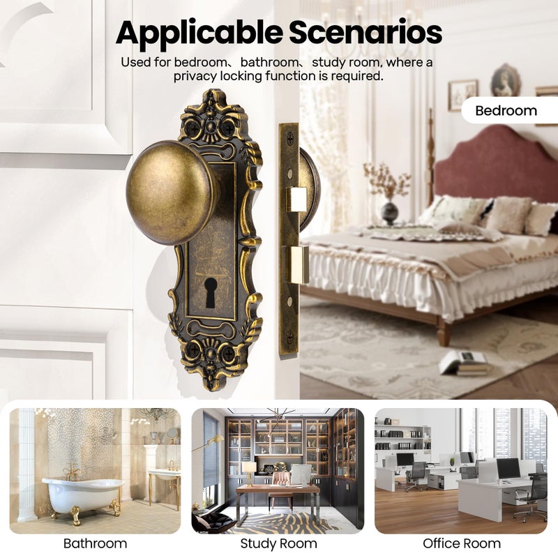 CEYMIO Mortise Lock Door Knobs Interior Bronze Door Knob Antique Door Handle Skeleton Key Privacy Vintage Door Locks for Bedrooms Bathroom - Image 2