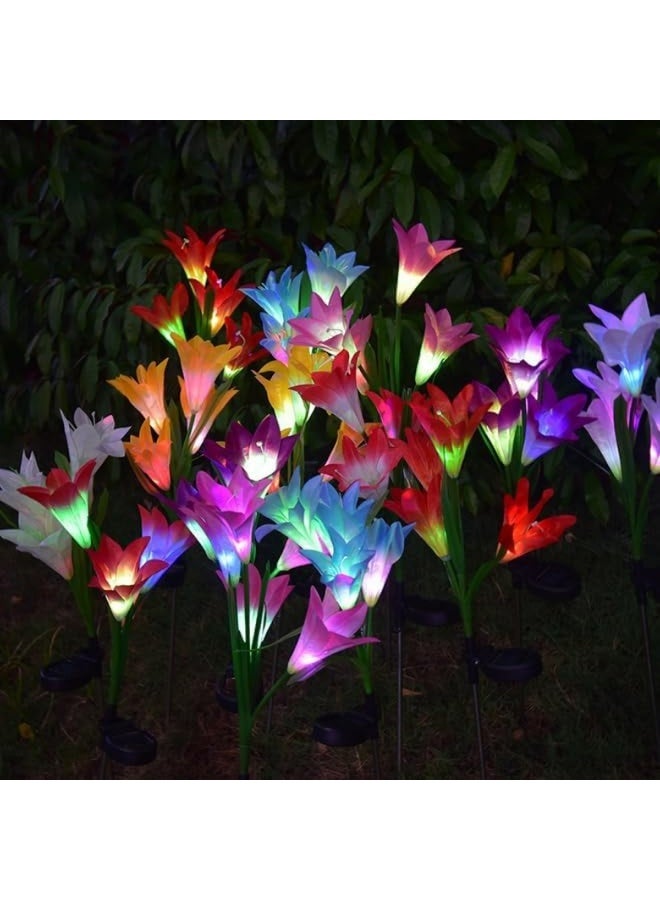 Solar Lily Flower Garden Lights Outdoor, Waterproof, Color Changing LED, 2 Pack - Image 1