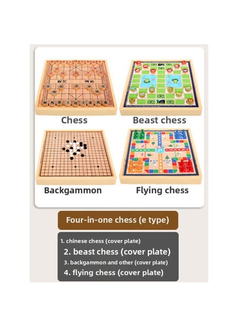 Children's Flying Chess Checkers Multi-functional One Chessboard Gobang Go Cards Colosseum Chess Combination Toys-Color:Four-in-one E Model [backgammon + Chess + Beast Chess + Flying Chess] 30x30cm