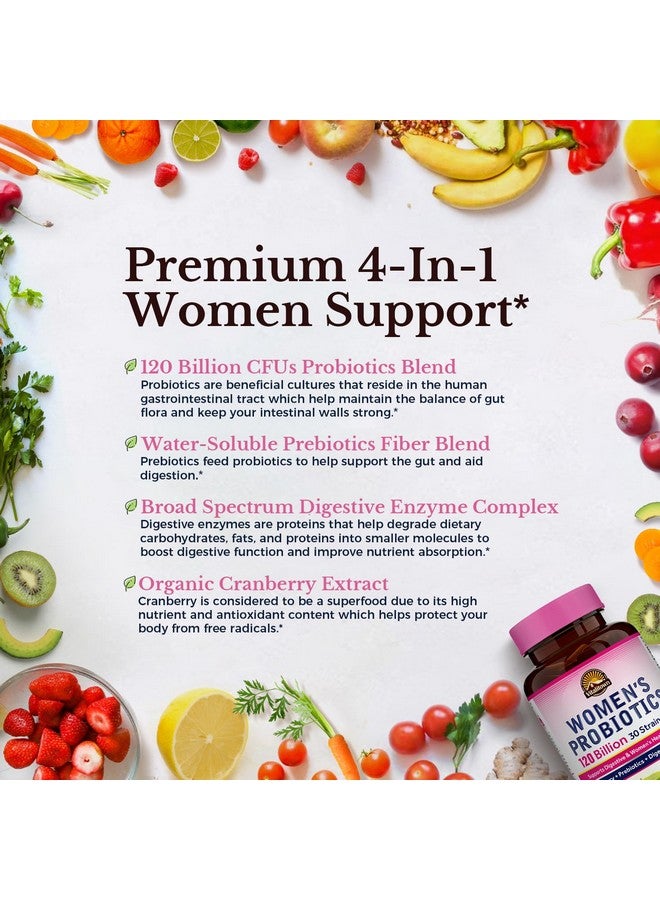 Vitalitown Vitalitown Probiotics for Women 120 Billion CFUs, 30 Strains, with Prebiotics & Digestive Enzymes & Cranberry, Gut & Vaginal Health, Vegan 30 Delayed Release Caps  - Image 3