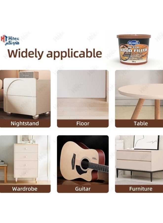 Hitex معجون الخشب بوسيل - معجون خشب مائي للأثاث والأعمال الخشبية، جاهز للاستخدام، قابل للدهان، سهل التنظيف بالماء، 500 جرام - Image 4