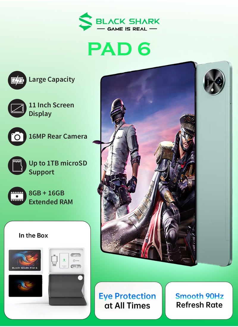 BLACK SHARK Android Tablet Pad 6, Gaming and Multitasking Tablet,T616 & 8GB RAM, 11" FHD+ 90Hz Display, 256GB ROM,8800mAh Battery,8MP Front & 16MP Rear Camera- Green  - Image 1