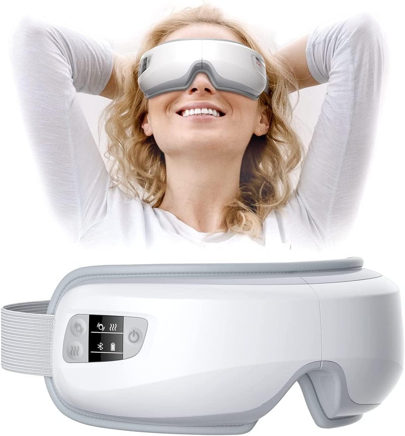 Eye Massager with Heat for Migraines, PureHeal Heated Eye Mask with Bluetooth & Compression, Smart Eye Massager for Relax Eye, Reduce Dry Eye Eye Strain Dark Circle improves Sleep, Gifts for Women/Men