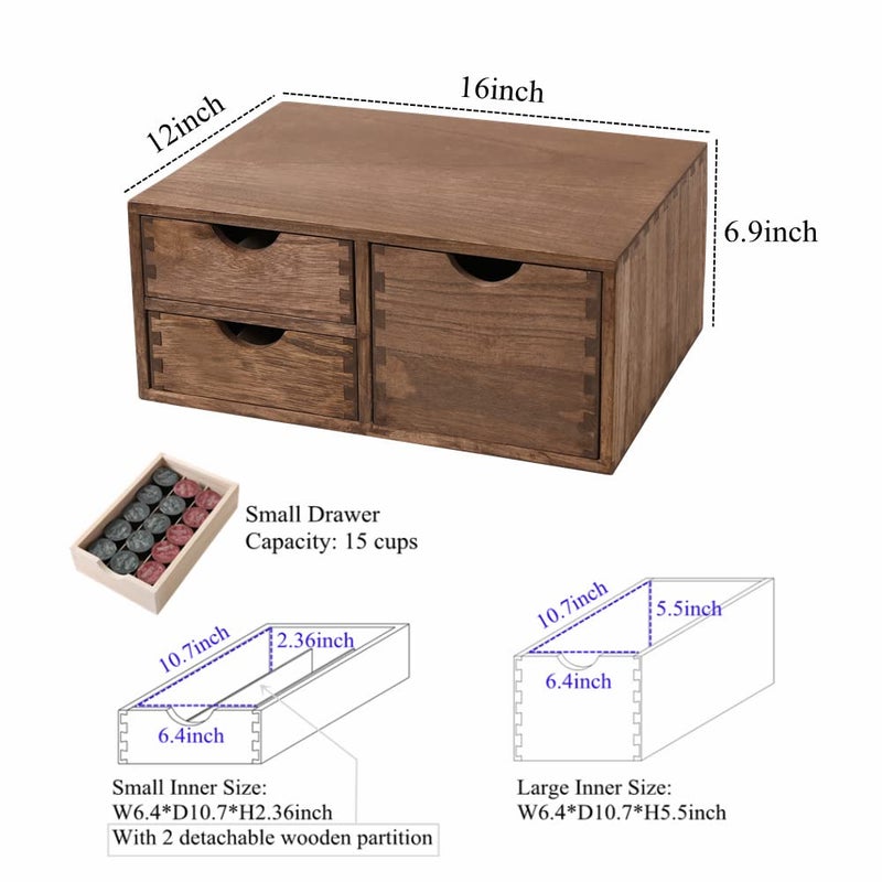 DDYURI Coffee Pods Storage Drawer Holder for Capsules - Multi Functional Desk Organizer Drawers For K cups Coffee Maker Brew - Kitchen Mini Wooden Box Chest Sideboard Counter Organization CF2D3C Dark - Image 5