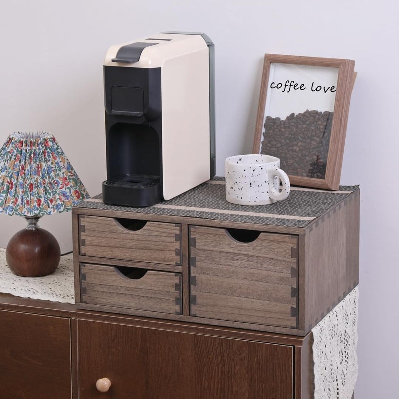 DDYURI Coffee Pods Storage Drawer Holder for Capsules - Multi Functional Desk Organizer Drawers For K cups Coffee Maker Brew - Kitchen Mini Wooden Box Chest Sideboard Counter Organization CF2D3C Dark - Image 4