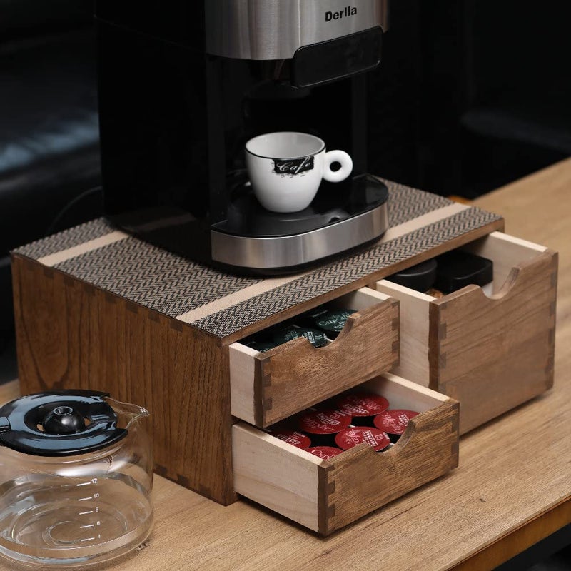 DDYURI Coffee Pods Storage Drawer Holder for Capsules - Multi Functional Desk Organizer Drawers For K cups Coffee Maker Brew - Kitchen Mini Wooden Box Chest Sideboard Counter Organization CF2D3C Dark - Image 1