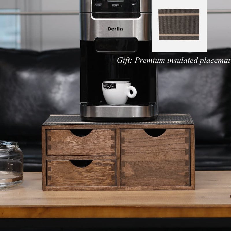 DDYURI Coffee Pods Storage Drawer Holder for Capsules - Multi Functional Desk Organizer Drawers For K cups Coffee Maker Brew - Kitchen Mini Wooden Box Chest Sideboard Counter Organization CF2D3C Dark - Image 3