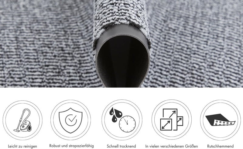 ANDIAMO dirt trapper door mat, non slip, washable, 100% polyamide, Colour:Grey, Size:80 x 120 cm - Image 4