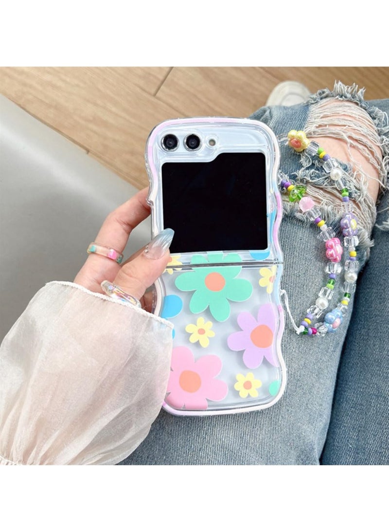 SYOSI Compatible with Samsung Galaxy Z Flip 5 5G Case, Pink Flower Print with Beads Strap, Woman Cute Case for Galaxy Z Flip 5 Soft Silicone, Pink Flower - Image 5