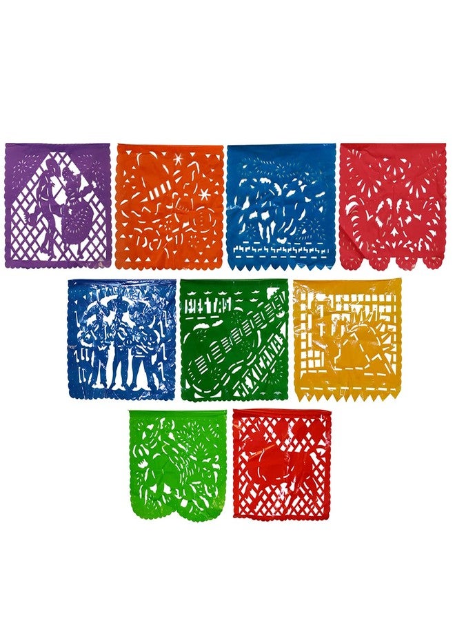 CHAMPS Mexican Banner - Multi-Colored Large Plastic Papel Picado Banner - Easy to Install 15FT Fiesta Party Decorations - Premium Assorted Panel with Beautiful Cocina Mexicana Patterns (3 Pack) - Image 2