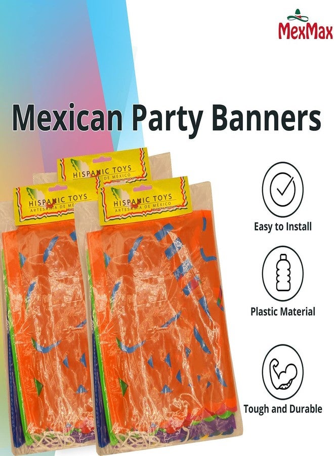 CHAMPS Mexican Banner - Multi-Colored Large Plastic Papel Picado Banner - Easy to Install 15FT Fiesta Party Decorations - Premium Assorted Panel with Beautiful Cocina Mexicana Patterns (3 Pack) - Image 3
